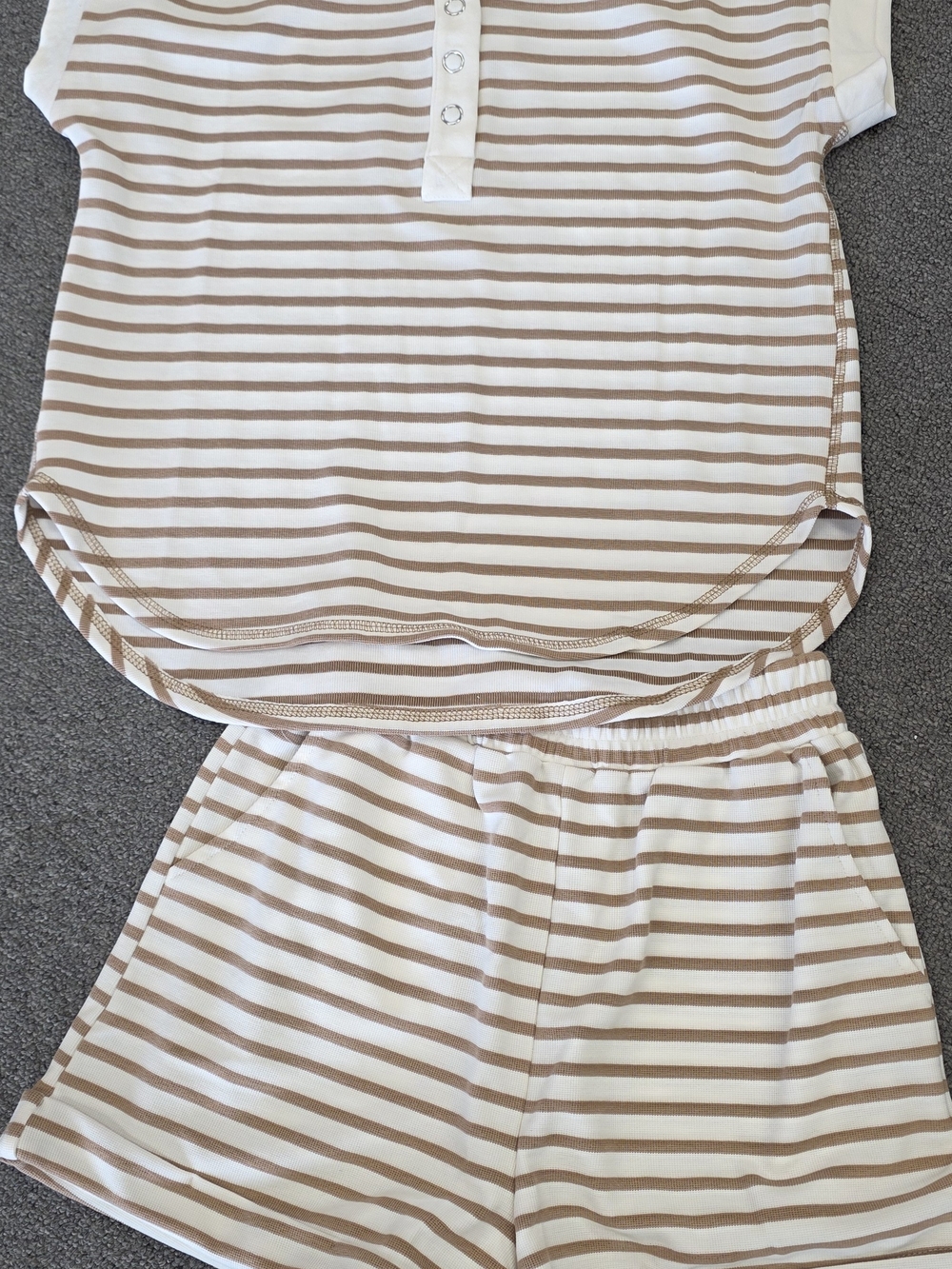 Blu Pepper Women's Tan and White Striped Athletic Shorts Set